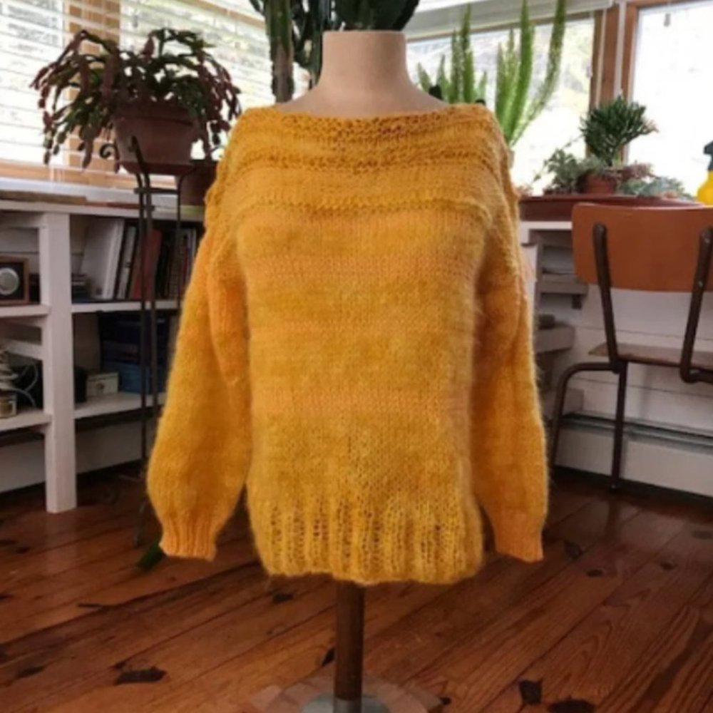 SALE! Sunny Yellow Soft Mohair and Merino Hand Knit Sweater